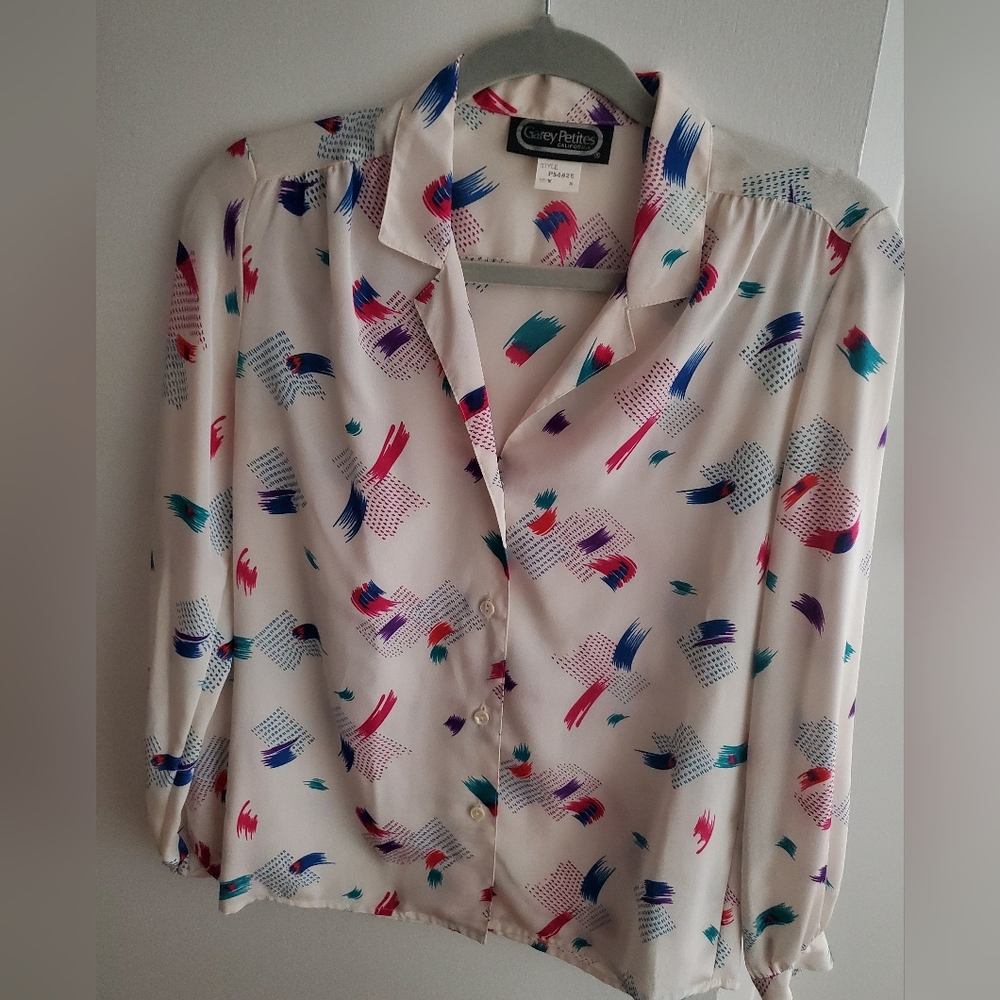 Vintage '80s New Wave Multicolor Women's Petite Blouse